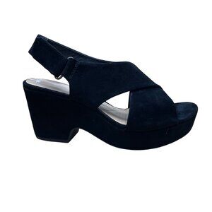 Clarks Women’s Black Suede Open-Toe Slingback Platform Sandals Size 7.5US